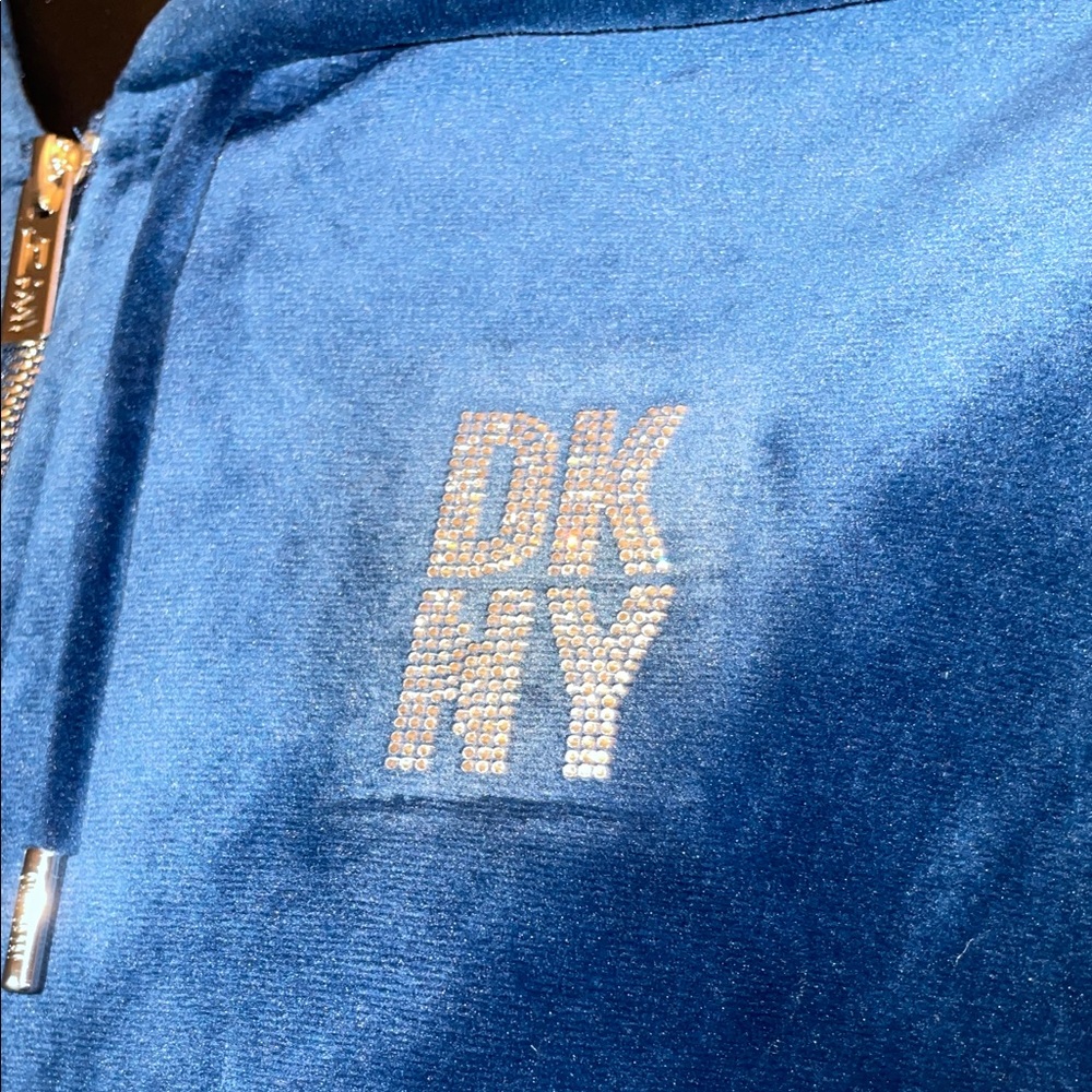 DKNY Women's Rich Blue Velour Hoodie and pants set - Picture 6 of 13